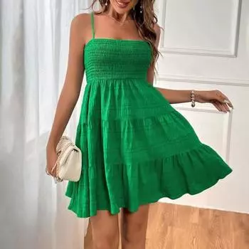 Женское платье без рукавов, летнее мини-платье с квадратным вырезом и бретельками, струящиеся короткие сарафаны А-силуэта для повседневной работы и отдыха S синий