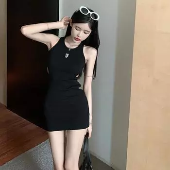 Женское платье без рукавов облегающее платье с круглым вырезом и запахом One Size