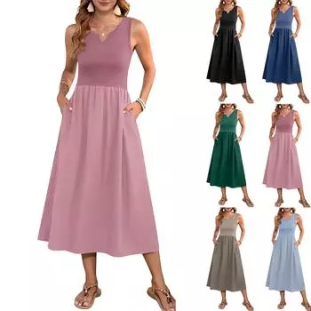 Женское платье без рукавов с цветочным принтом и высокой талией, модное и элегантное L чёрный