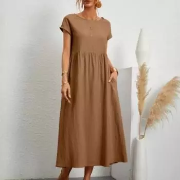 Женское платье без рукавов с карманами S армия зеленый