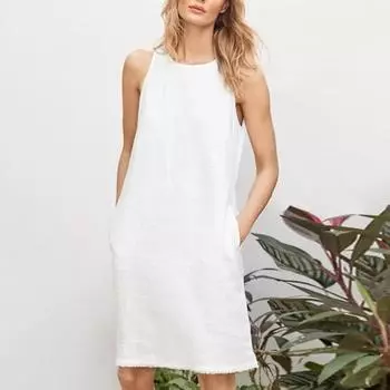 Женское платье без рукавов с круглым вырезом, свободный прямой жилет с карманами выше колена, застежка-молния сзади, женское летнее мини-платье L белый