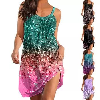 Женское платье без рукавов с круглым вырезом и принтом, пляжное платье от солнца L чёрный