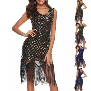 Женское платье без рукавов с яркими блестками, украшенное сексуальным бедром с блестками M синий