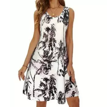 Женское платье без рукавов с U-образным вырезом, короткими рукавами и геометрическим принтом, для свиданий, универсальное, в богемном стиле, летнее платье S серый