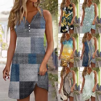 Женское платье без рукавов с v-образным вырезом и принтом L чёрный