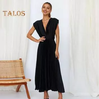 Женское платье без рукавов с V-образным вырезом, летнее повседневное свободное плиссированное платье с застежкой-молнией, элегантное дышащее платье для офисных вечеринок, путешествий, праздников S кирпич красный