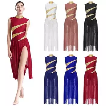 Женское платье без рукавов с вырезом на спине Lyrical Praise Chiffon Splice Dancewear Contemporary Modern Dance Dress Split Dress Performance S бордовый