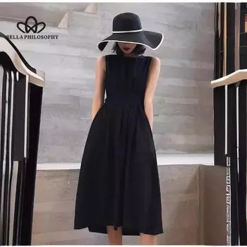 Женское платье без рукавов Темпераментное платье-майка с талией средней длины Тонкие платья с бретельками Длинное платье S белый