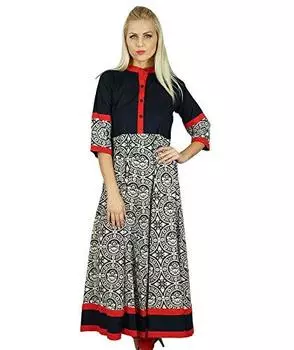 Женское платье Bimba, классическая линия, хлопковая длинная блузка Kurti Anarkali, топ 14 чёрный