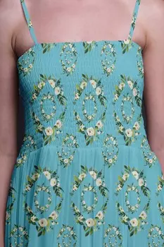 Женское платье Bimba с принтом в виде листьев розы и жоржетом, большое Large бирюзовый синий