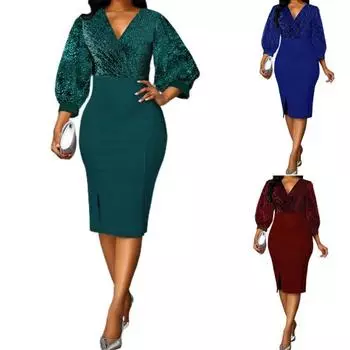 Женское платье, блестящая одежда, элегантное облегающее сверкающее платье, женская одежда L зелёный