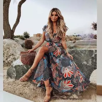 Женское платье Bohemia New Print Dress Beach Leisure Holiday Swing Dress S