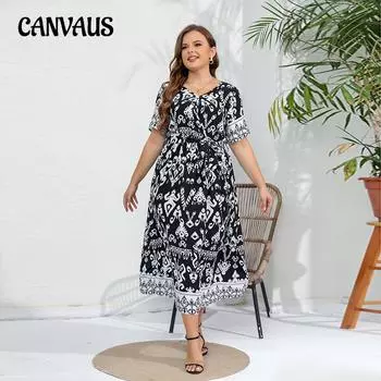 Женское платье больших размеров, элегантное темпераментное длинное платье с эластичной резинкой на талии и v-образным вырезом 1XL чёрный