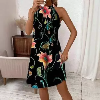 Женское платье больших размеров без рукавов с круглым ожерельем и принтом, элегантное короткое платье-жилет 4XL чёрный