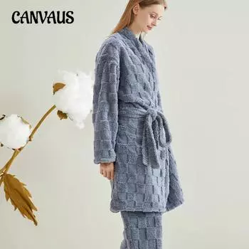 Женское платье больших размеров, длинное, кораллового цвета, вельветовое, для пар, домашняя одежда, осенне-зимний теплый толстый пижамный комплект M бежевый