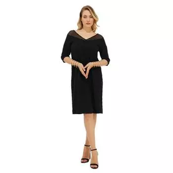Женское платье больших размеров Fierte Lm84310 спереди и сзади с V-образным вырезом и рукавом три четверти из крепа