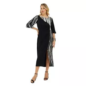 Женское платье больших размеров Fierte Lm84070 с овальным воротником и рукавами до локтя, блестящее