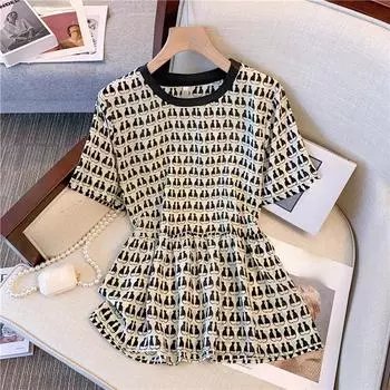 Женское платье больших размеров, французский топ с тонким животом, новый летний шифон с короткими рукавами и цветочным принтом M