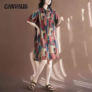 Женское платье больших размеров, льняное винтажное платье-рубашка с литературным воротником и нерегулярными рюшами One Size