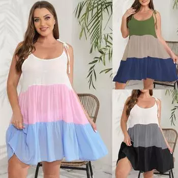 Женское платье больших размеров, летнее повседневное платье с завязками на подтяжках, пляжное платье 0XL