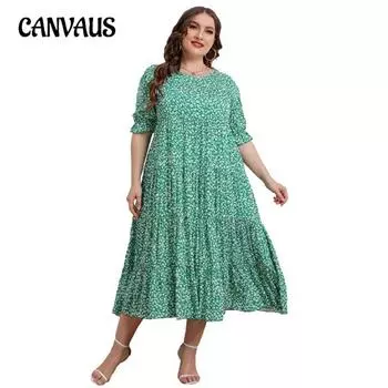 Женское платье больших размеров, летнее свободное платье с коротким рукавом и принтом, пляжные платья XL зелёный