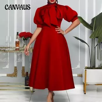 Женское платье больших размеров, летнее платье с бантом и бантом, однотонное свинг-платье для банкета, платья