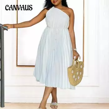 Женское платье больших размеров, летнее однотонное платье трапециевидной формы с косой завязкой на плечах, свободные плиссированные платья S жёлтый