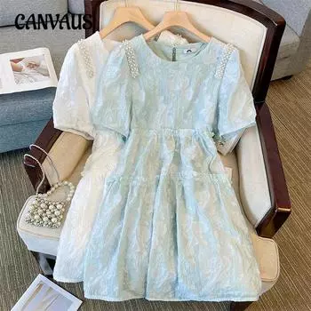 Женское платье больших размеров, летние кукольные платья с пышными рукавами и высокой талией