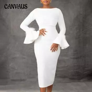 Женское платье больших размеров, модное однотонное платье с запахом и расклешенными рукавами, OL платья S белый