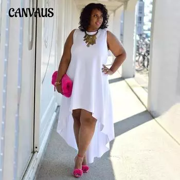 Женское платье больших размеров, модное темпераментное сексуальное платье без рукавов с круглым вырезом, удобные повседневные платья 1XL белый