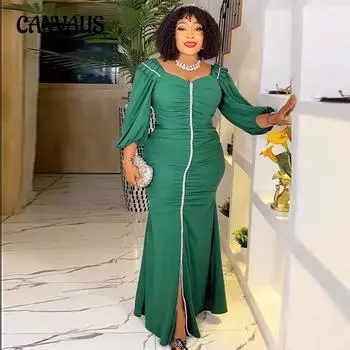 Женское платье больших размеров, модные тонкие длинные платья с разрезом L зелёный