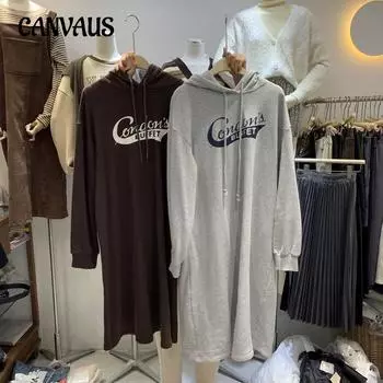 Женское платье больших размеров на осень и зиму, утепленное и свободное, повседневное платье-толстовка, средней длины, длиной до колена, с капюшоном One Size светло-серый