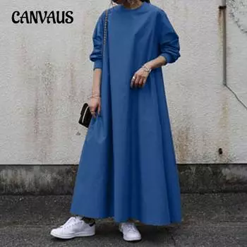 Женское платье больших размеров, новое, однотонное, повседневное, свободное, с круглым вырезом, с длинным рукавом, темпераментное, длинное платье S коричневый