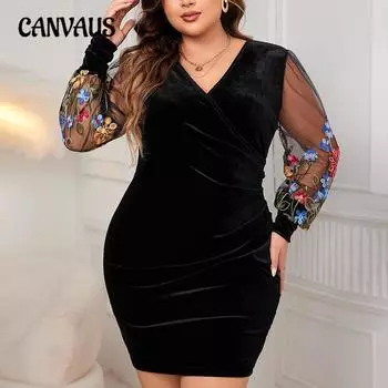 Женское платье больших размеров, новое, облегающее, сексуальное, с вышивкой на ягодицах и V-образным вырезом XL чёрный