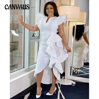 Женское платье больших размеров, однотонное, с разрезом больших размеров, нерегулярные банкетные платья, платья S белый