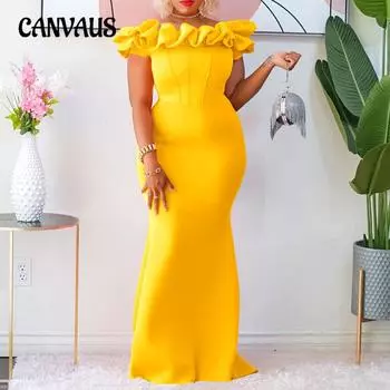 Женское платье больших размеров, однотонное платье с рыбьим хвостом, тонкое вечернее платье с деревянным краем ушка, длинные платья S белый