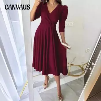 Женское платье больших размеров, однотонное, с плиссировкой и большой талией