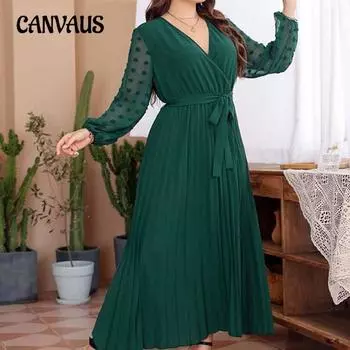 Женское платье больших размеров, однотонное, с эластичной талией, вшитое 1XL темно-зеленого