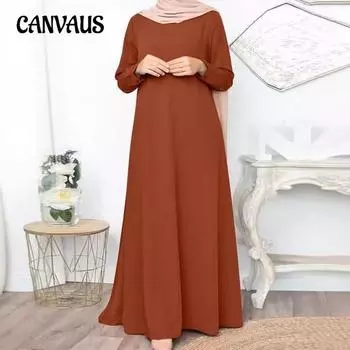 Женское платье больших размеров, осеннее, новое, однотонное, с длинными рукавами, повседневное, удобное, модное, свободное S коричневый