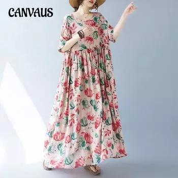 Женское платье больших размеров, простое модное богемное длинное платье, летнее платье с коротким рукавом и круглым вырезом с принтом One Size розовый