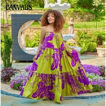 Женское платье больших размеров с сексуальным принтом и лямкой на шее, свободная талия, темперамент, элегантные длинные платья S