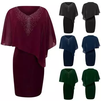 Женское платье больших размеров с v-образным вырезом, асимметричное платье с ягодицами, шифоновое платье с блестками, S-5XL L чёрный