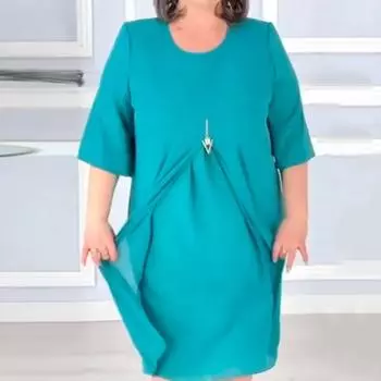 Женское платье больших размеров с высокой талией и половиной рукавов, двухслойное плиссированное сплошное цветное свободное платье с круглым вырезом, сетчатое вечернее платье для выпускного вечера, вечерние миди L фиолетовый