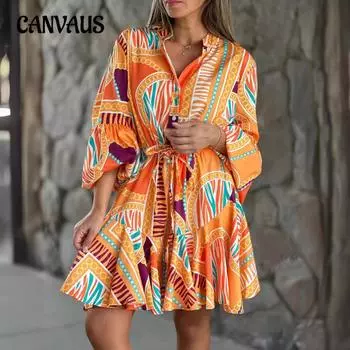 Женское платье больших размеров с v-образным вырезом и расклешенными рукавами, лоскутное платье с принтом торта S зелёный