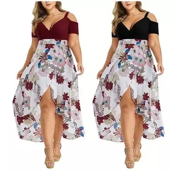 Женское платье больших размеров с богемным принтом и открытыми плечами, завышенной талией, нестандартное платье XXL чёрный