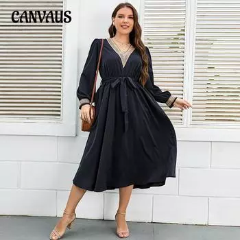 Женское платье больших размеров с v-образным вырезом, темпераментные модные свободные длинные платья