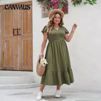 Женское платье больших размеров с v-образным вырезом и рюшами на рукавах, повседневные свободные длинные платья больших размеров XL зелёный