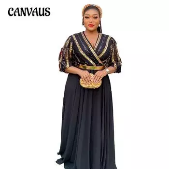 Женское платье больших размеров с блестками и v-образным вырезом, шифоновые платья L красный