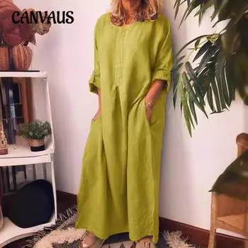 Женское платье больших размеров с круглым вырезом, однотонные свободные платья