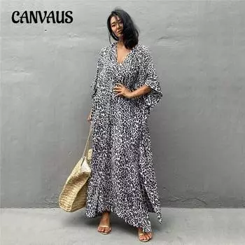 Женское платье больших размеров с леопардовым принтом в горошек, пляжная накидка, свободное длинное платье, купальник, накидка One Size синий